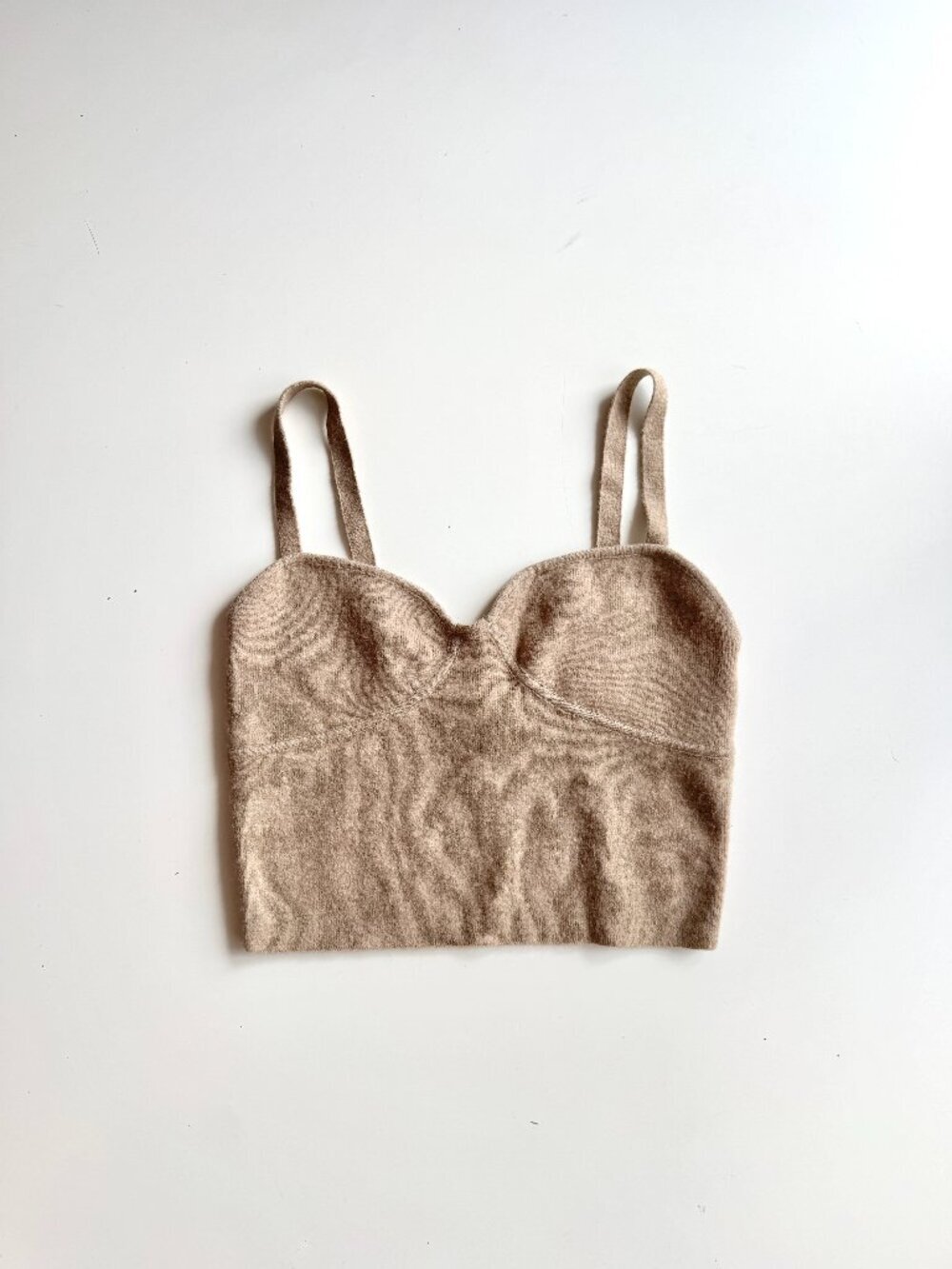 Aritzia WILFRED Sicily Tan Synthetic Knit Cropped Bustier Tank Top, Size L